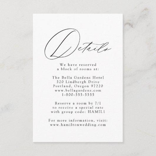 Gegevens over het witte en zwarte moderne huwelijk informatiekaartje (Voorkant)