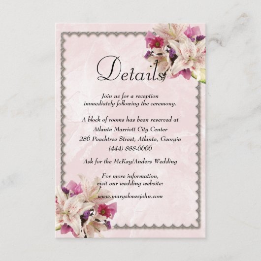 Gegevens over het witte Lily Floral Pink Marble We Informatiekaartje (Voorkant)