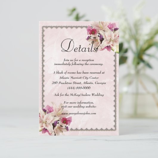 Gegevens over het witte Lily Floral Pink Marble We Informatiekaartje (Staand voorkant)