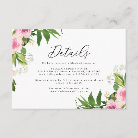 Gegevens over het zachte roze huwelijk informatiekaartje (Voorkant)