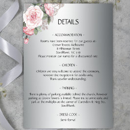 Gegevens over het zilveren en roze rozenhuwelijk informatiekaartje