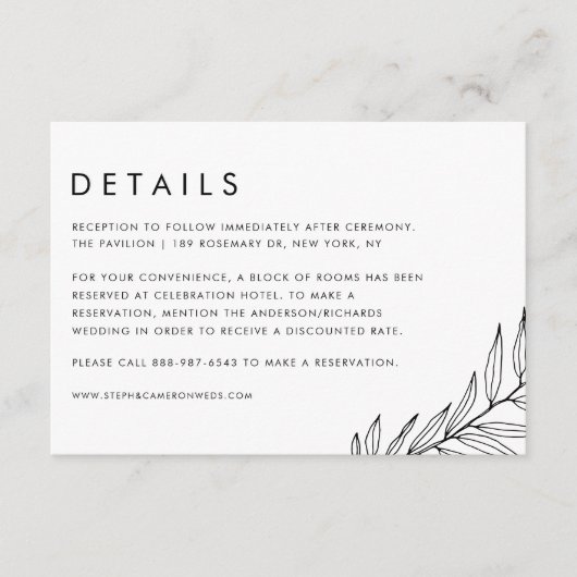 Gegevens over het zwarte Boho-minimalistisch oliev Informatiekaartje (Voorkant)