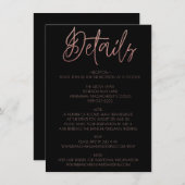 Gegevens over het zwarte en Roos Gold Glitter Wedd Informatiekaartje (Voorkant / Achterkant)