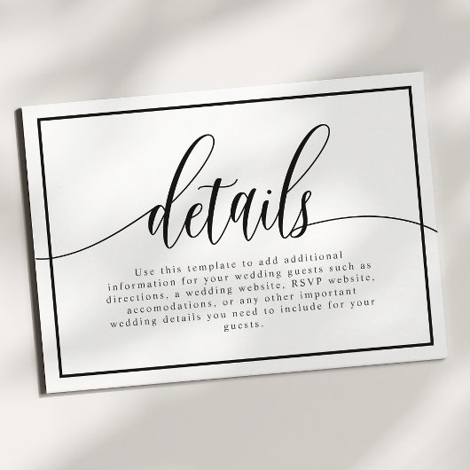 Gegevens over het zwarte en witte kalligrafiescrip informatiekaartje