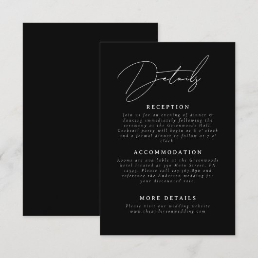 Gegevens over het zwarte en witte miniatuurscript informatiekaartje (Voorkant / Achterkant)