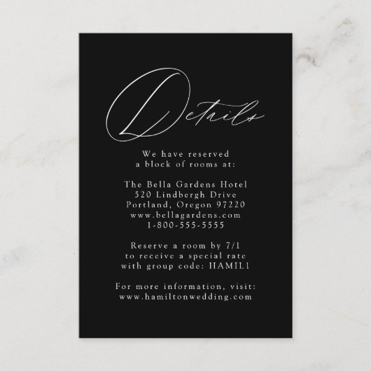 Gegevens over het zwarte en witte moderne huwelijk informatiekaartje (Voorkant)