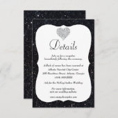 Gegevens over het zwarte Glitter Diamond Heart Wed Informatiekaartje (Voorkant / Achterkant)