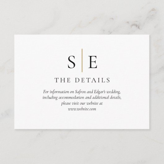 Gegevens over het zwarte goudminimalistische monog informatiekaartje (Voorkant)