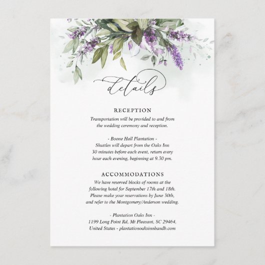 Gegevens over Kaart Lavender Greenery Script Info (Voorkant)