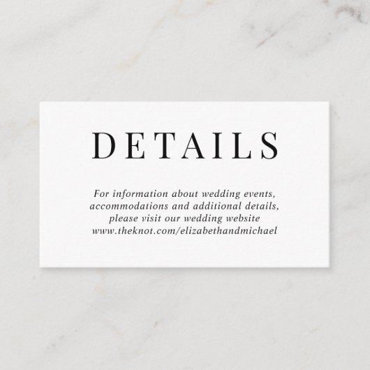 Gegevens over legant bruiloft informatiekaartje (Voorkant)