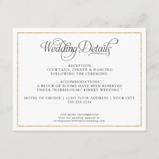 Gegevens over legant monogram gouden bruiloft informatiekaartje (Voorkant)