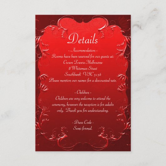 Gegevens over legant rood huwelijk informatiekaartje (Voorkant)