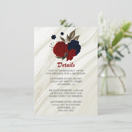 Gegevens over legante marine en rode bloemen informatiekaartje (Staand voorkant)