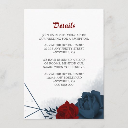 Gegevens over legante marine en rode bloemen informatiekaartje (Voorkant)