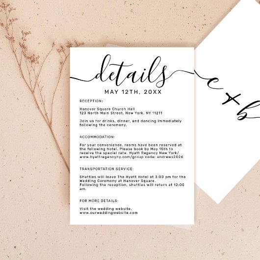 Gegevens over minimale witte monogram bruisende le informatiekaartje