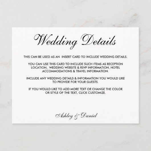 Gegevens over modern elegant zwart-wit huwelijk briefkaart (Voorkant)