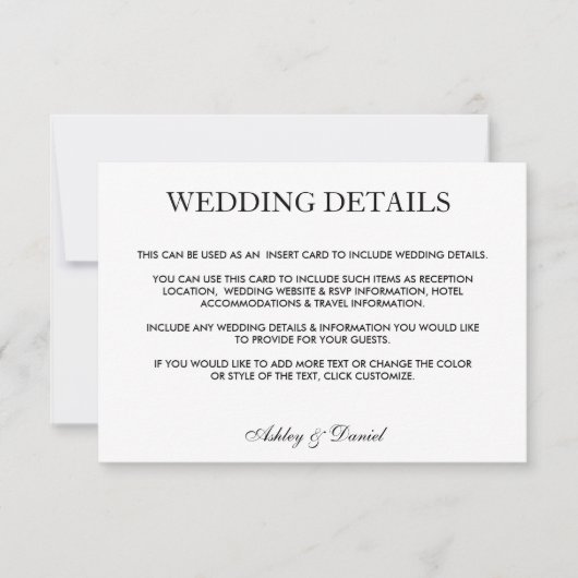 Gegevens over modern elegant zwart-wit huwelijk kaart (Voorkant)