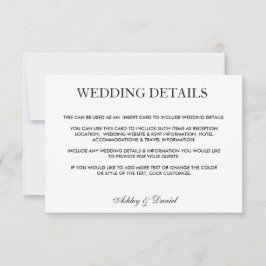 Gegevens over modern elegant zwart-wit huwelijk kaart