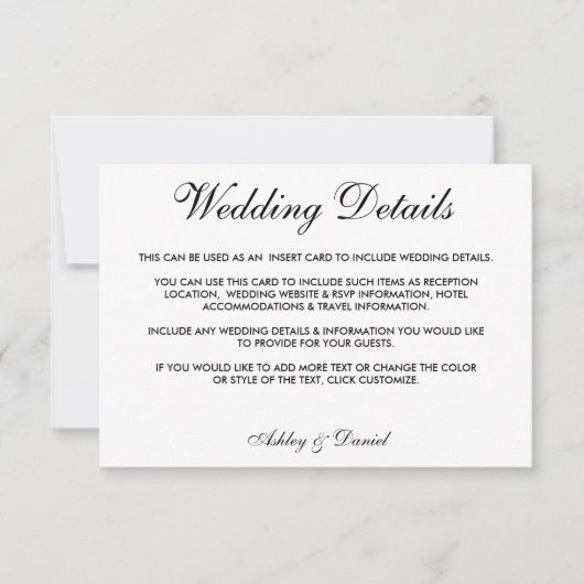 Gegevens over modern elegant zwart-wit huwelijk kaart (Voorkant)