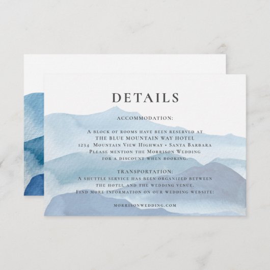 Gegevens over moderne blauwe Waterverf bruiloft Informatiekaartje (Voorkant / Achterkant)