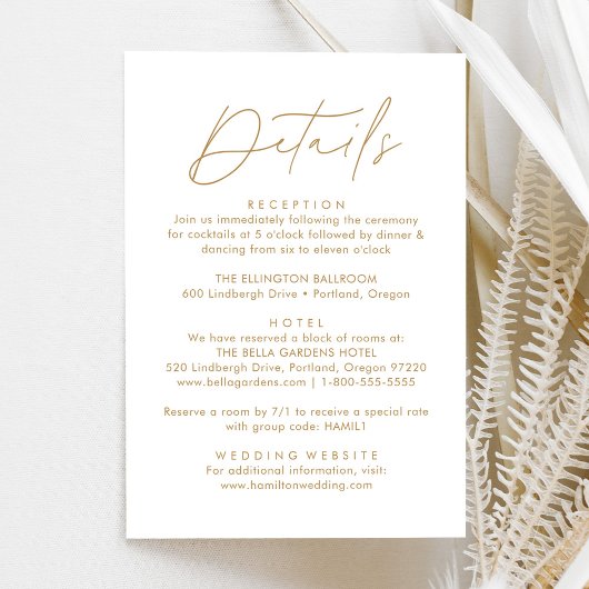 Gegevens over moderne Gold Script Wedding Informatiekaartje
