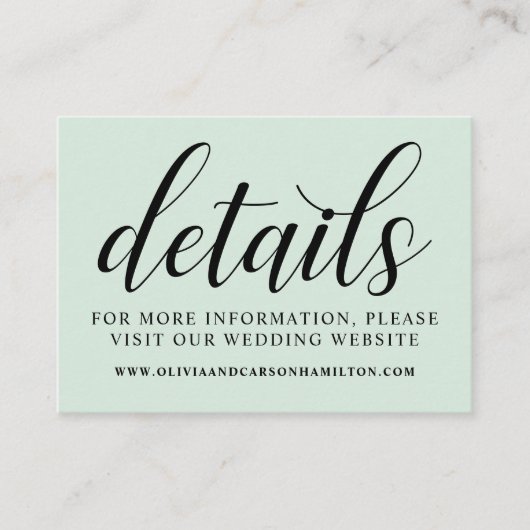 Gegevens over moderne mint- en zwart-Script-bruilo Informatiekaartje (Voorkant)