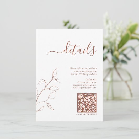 Gegevens over moderne QR-code Terracotta Wedding Informatiekaartje (Staand voorkant)