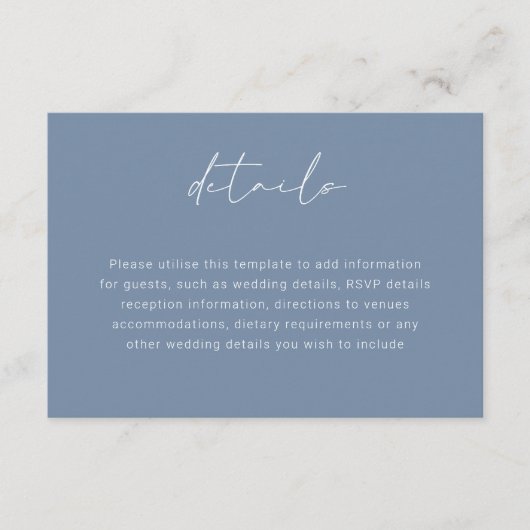 Gegevens over moderne robuuste blauwe bruiloften informatiekaartje (Voorkant)