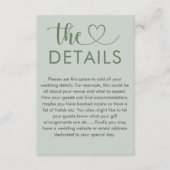 Gegevens over moderne Sage Green Heart Wedding Informatiekaartje (Voorkant)