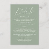 Gegevens over moderne Script Sage Green Wedding Informatiekaartje (Voorkant)