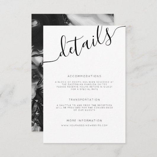 Gegevens over moderne zwarte en witte kalligrafie informatiekaartje (Voorkant / Achterkant)