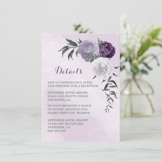 Gegevens over paarse en witte florale griep informatiekaartje (Staand voorkant)