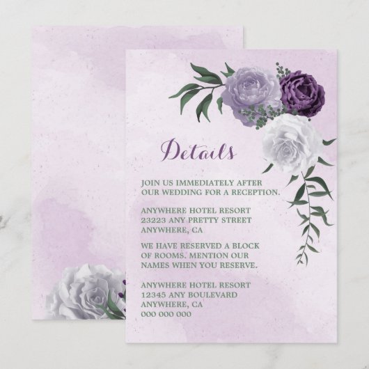 Gegevens over paarse en witte florale griep informatiekaartje (Voorkant / Achterkant)