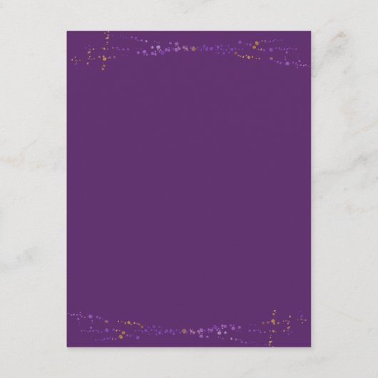 Gegevens over Paarse Floral en Confetti bruiloft Informatiekaartje (Achterkant)