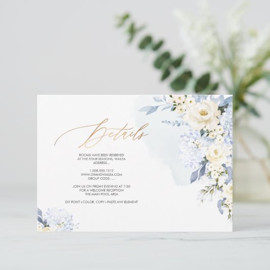 Gegevens over PixDezines H2 Blue Hydrangeas Cream  Kaart (Staand voorkant)