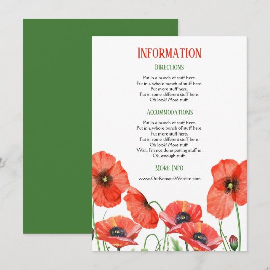 Gegevens over poppies Floral Wedding Informatiekaartje (Voorkant / Achterkant)