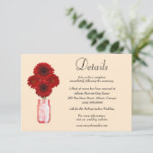 Gegevens over rode bloemen Mason Jar Wedding Informatiekaartje (Staand voorkant)