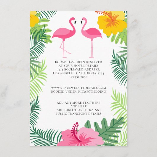 Gegevens over Tropisch roze flamingo Wedding Informatiekaartje (Voorkant)