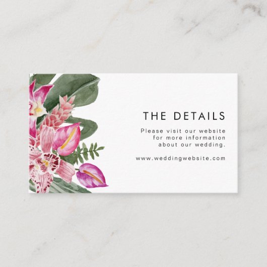 Gegevens over Tropische bruiloft Informatiekaartje (Voorkant)