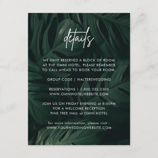 Gegevens over Tropische bruiloft voor bestemming Informatiekaartje (Voorkant)