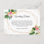 Gegevens over tropische Floral Gold Wedding Recept Informatiekaartje (Voorkant)