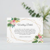 Gegevens over tropische Floral Gold Wedding Recept Informatiekaartje (Staand voorkant)