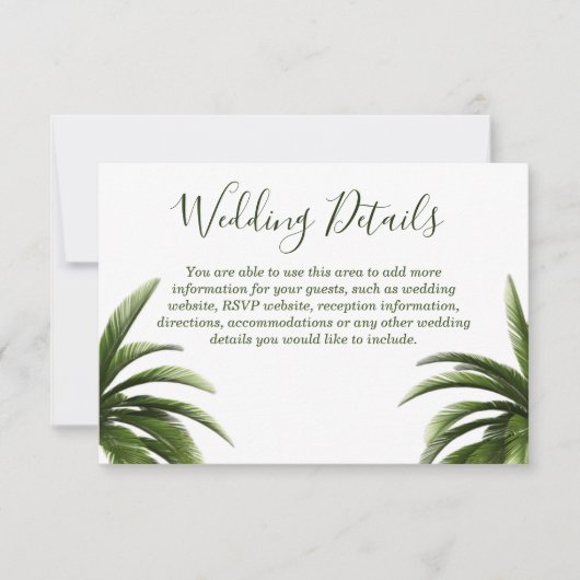 Gegevens over Tropische palmbomen groene bruiloft Kaart (Voorkant)