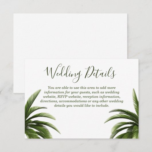 Gegevens over Tropische palmbomen groene bruiloft Kaart (Voorkant / Achterkant)