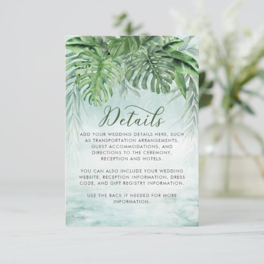 Gegevens over Tropische Waterverf Lush Foliage Wed Informatiekaartje (Staand voorkant)