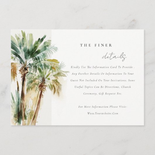 Gegevens over Tropische Waterverf Palm Trees Weddi Informatiekaartje (Voorkant)