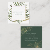Gegevens over waterverf botanische loof en goud vierkante visitekaartje (Voorkant / Achterkant)