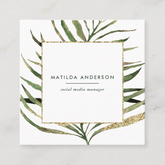 Gegevens over waterverf botanische loof en goud vierkante visitekaartje (Voorkant)