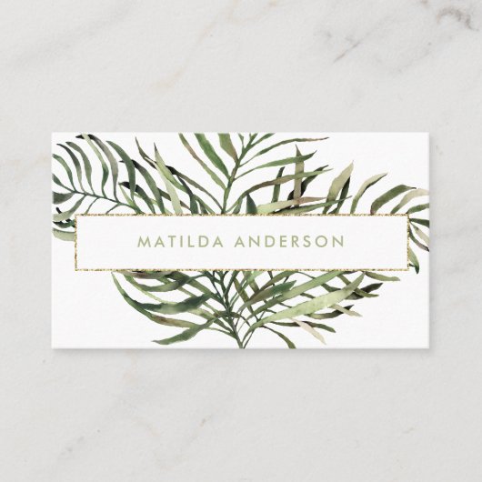 Gegevens over waterverf botanische loof en goud visitekaartje (Voorkant)