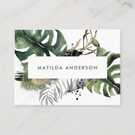 Gegevens over waterverf botanische loof en goud visitekaartje (Voorkant)